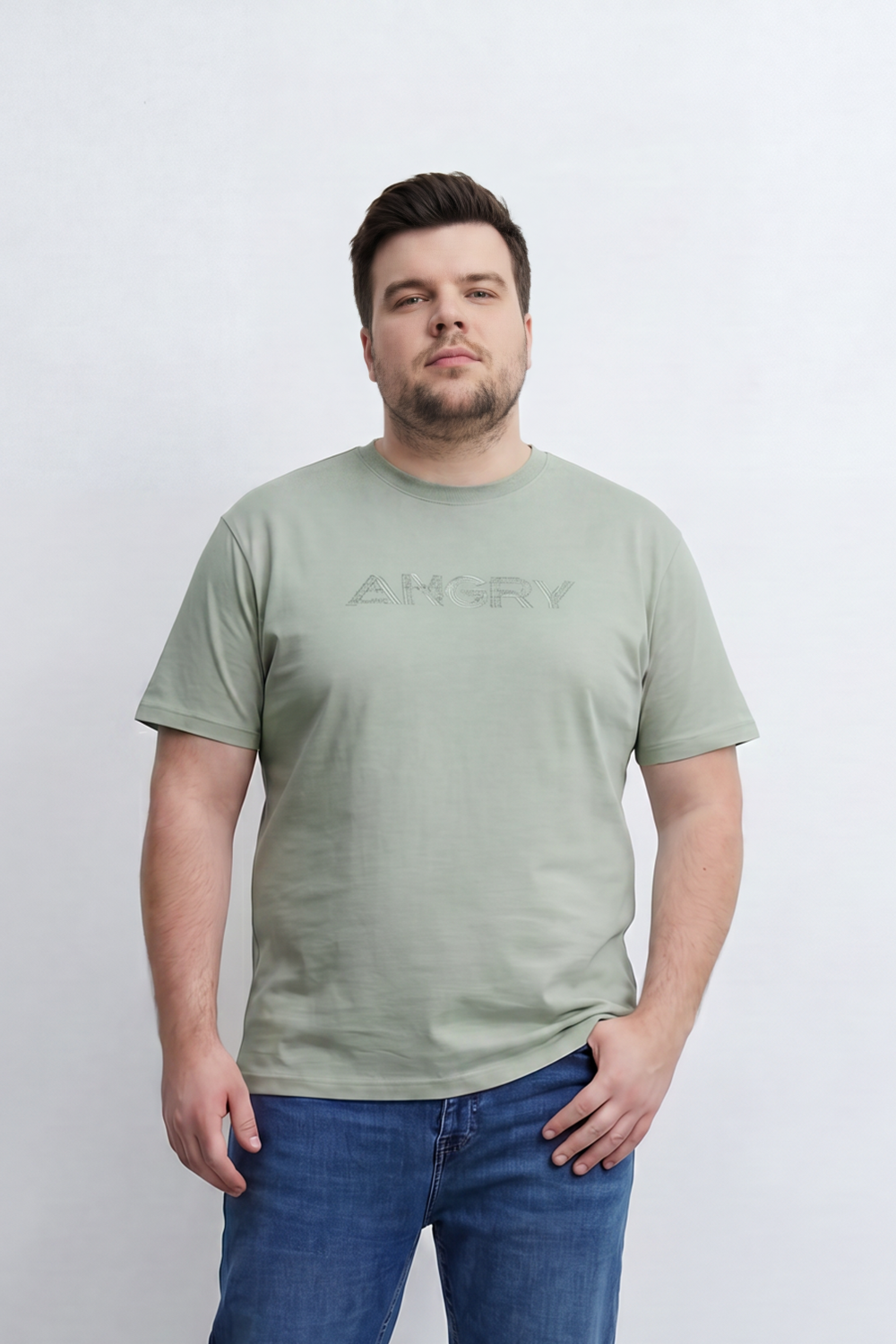 Men’s Tomato Store Silent Rage T-Shirt Tonal Angry Chest Typography With Fine Scratch Line Big Size