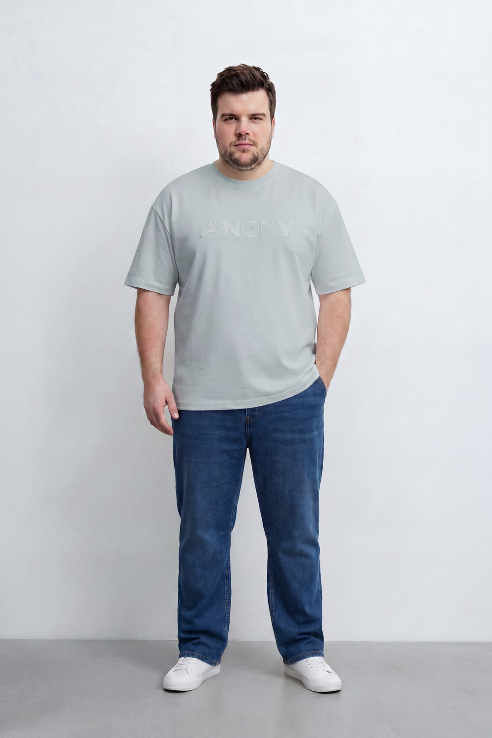 Men’s Tomato Store Silent Rage T-Shirt Tonal Angry Chest Typography With Fine Scratch Line Big Size