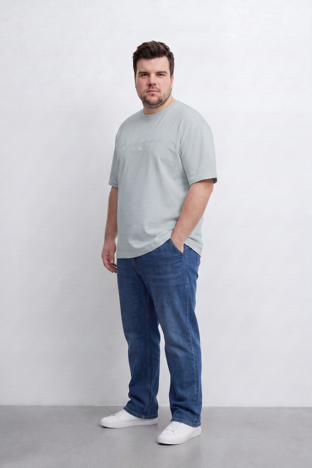 Men’s Tomato Store Silent Rage T-Shirt Tonal Angry Chest Typography With Fine Scratch Line Big Size