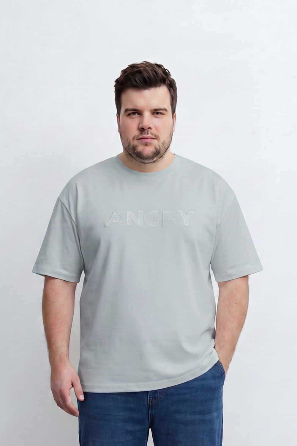 Men’s Tomato Store Silent Rage T-Shirt Tonal Angry Chest Typography With Fine Scratch Line Big Size