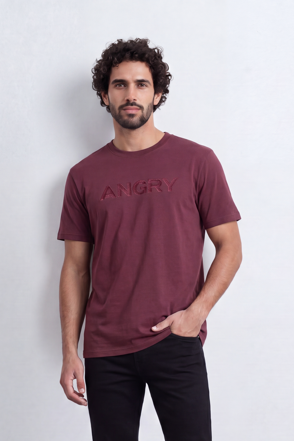 Men’s Tomato Store Quiet Rage T-Shirt Tonal Angry Chest Typography Sketch Fill Graphic Plain Dyed Surface Regular Fit Summer Melton