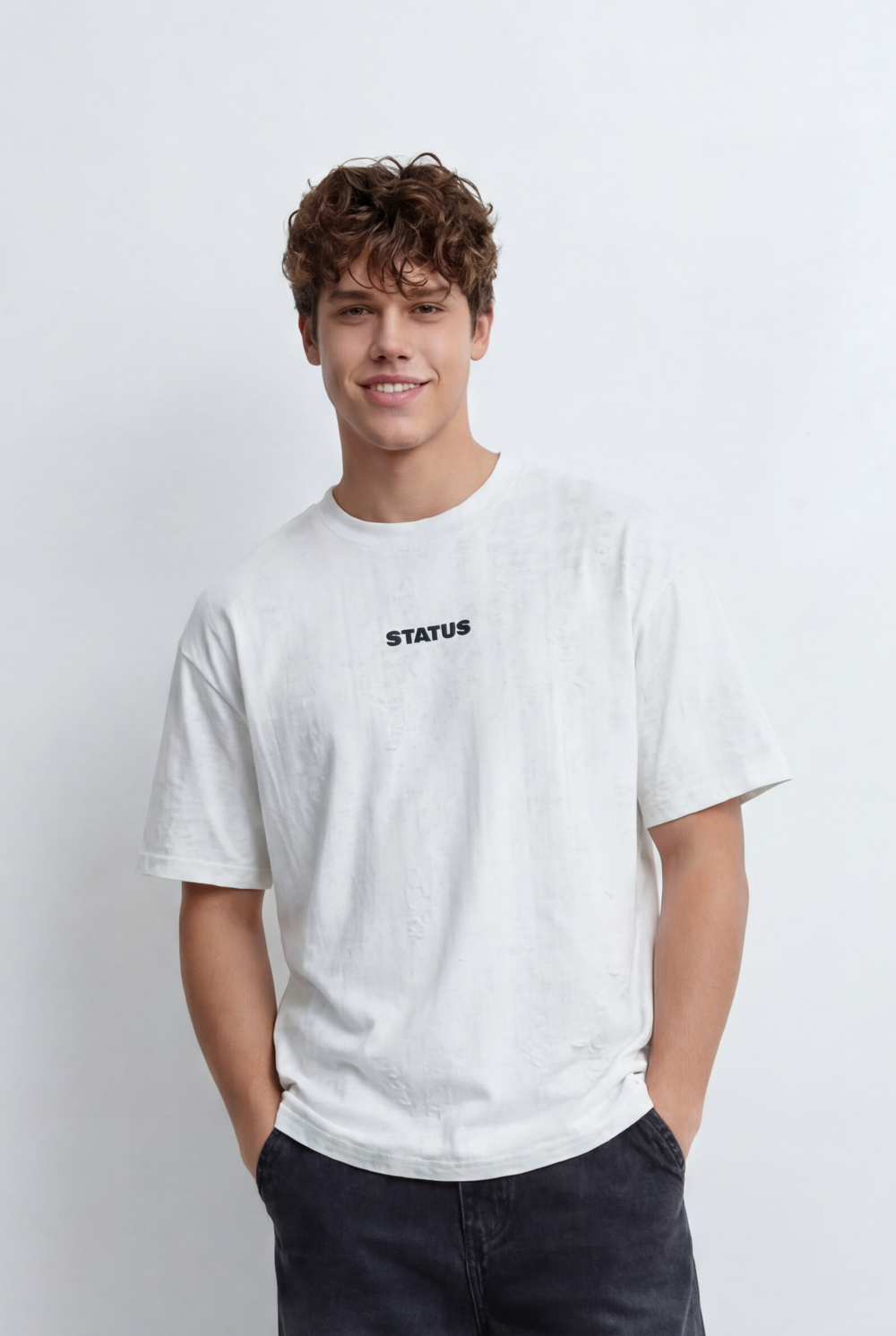 Men’s Tomato Store Oversized T-Shirt Textured Finish Minimal Chest Print