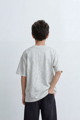 Boy’s Tomato Store Textured Oversized T-Shirt Tonal Crinkle Effect Minimal Chest Graphic