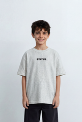 Boy’s Tomato Store Textured Oversized T-Shirt Tonal Crinkle Effect Minimal Chest Graphic