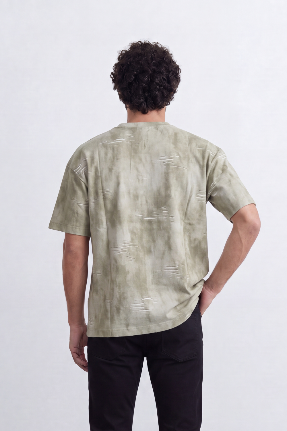 Men’s Tomato Store Balance Fade T-Shirt Relaxed Fit Cloudy Acid Wash Surface Tonal Chest Typography Print Scattered Scratch Distress