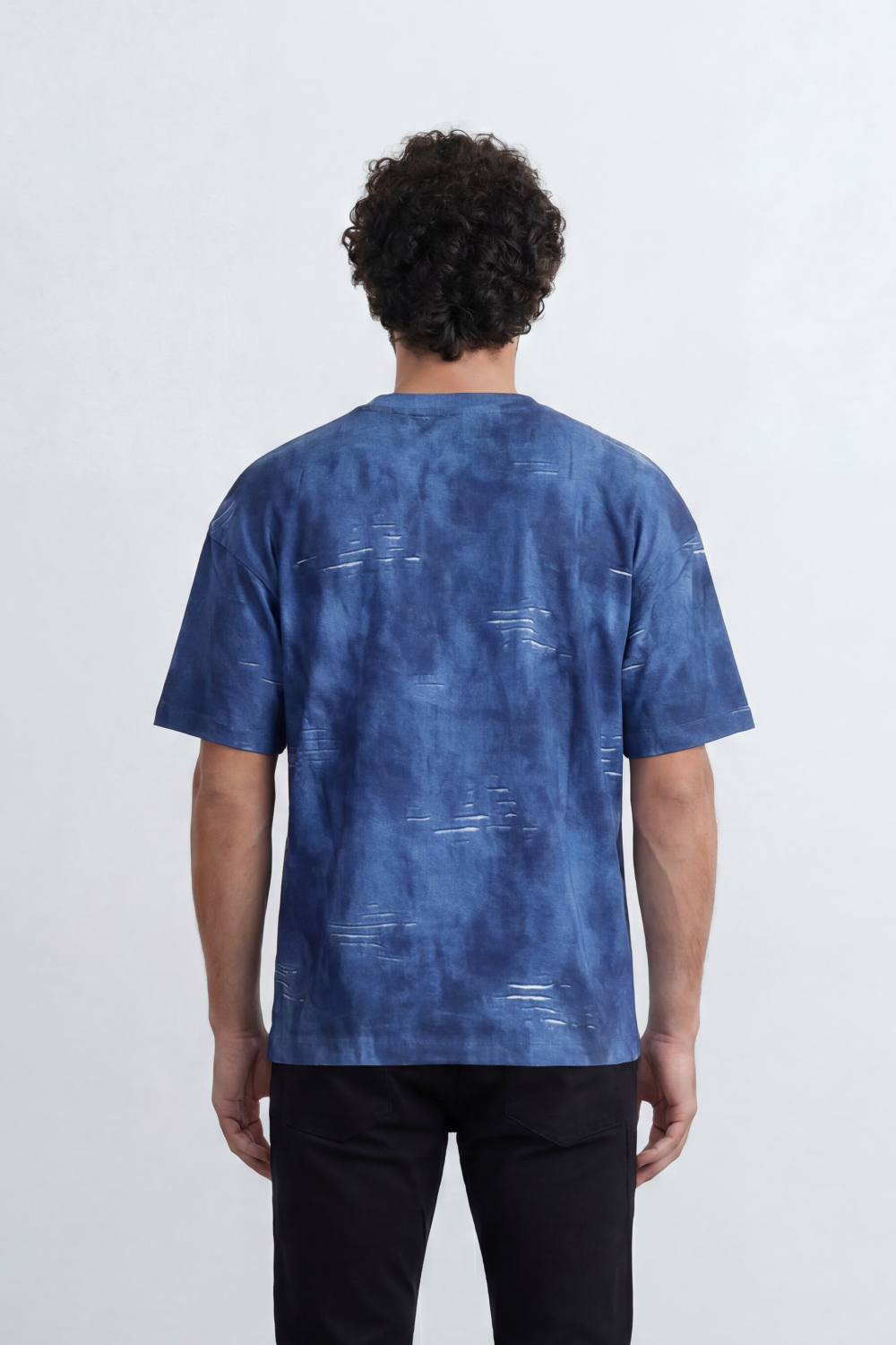Men’s Tomato Store Balance Fade T-Shirt Relaxed Fit Cloudy Acid Wash Surface Tonal Chest Typography Print Scattered Scratch Distress