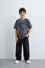 Boy's Tomato Store Balance Smoke T-Shirt Cloudy Acid Wash Texture Broken Scratch Marks Tonal Balance Chest Graphic Oversized