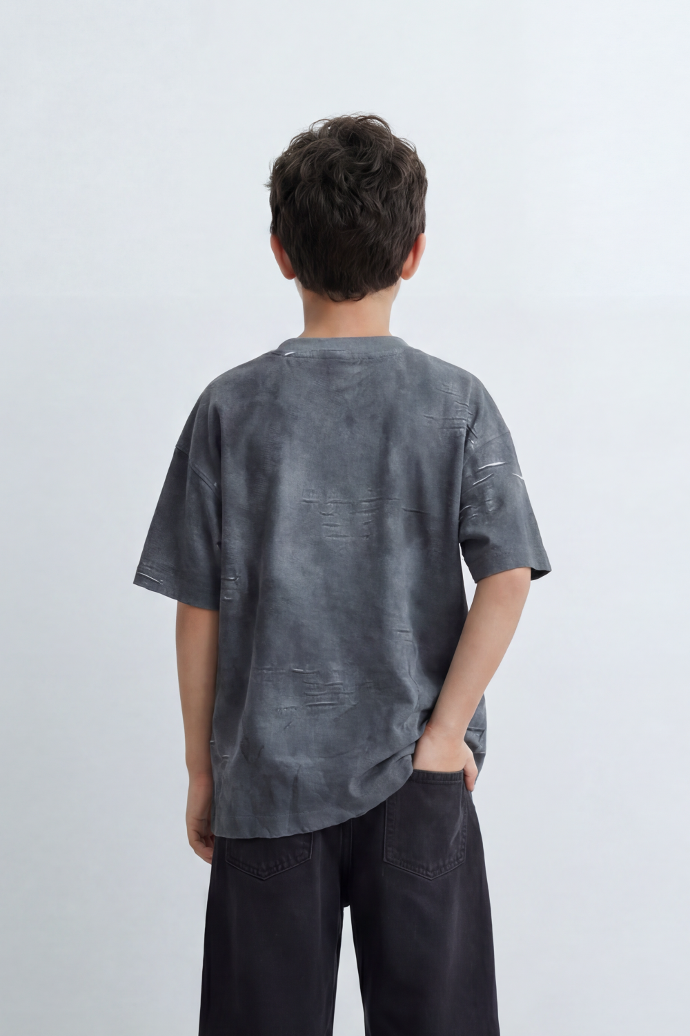 Boy's Tomato Store Balance Smoke T-Shirt Cloudy Acid Wash Texture Broken Scratch Marks Tonal Balance Chest Graphic Oversized