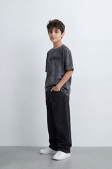 Boy's Tomato Store Balance Smoke T-Shirt Cloudy Acid Wash Texture Broken Scratch Marks Tonal Balance Chest Graphic Oversized