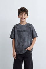 Boy's Tomato Store Balance Smoke T-Shirt Cloudy Acid Wash Texture Broken Scratch Marks Tonal Balance Chest Graphic Oversized