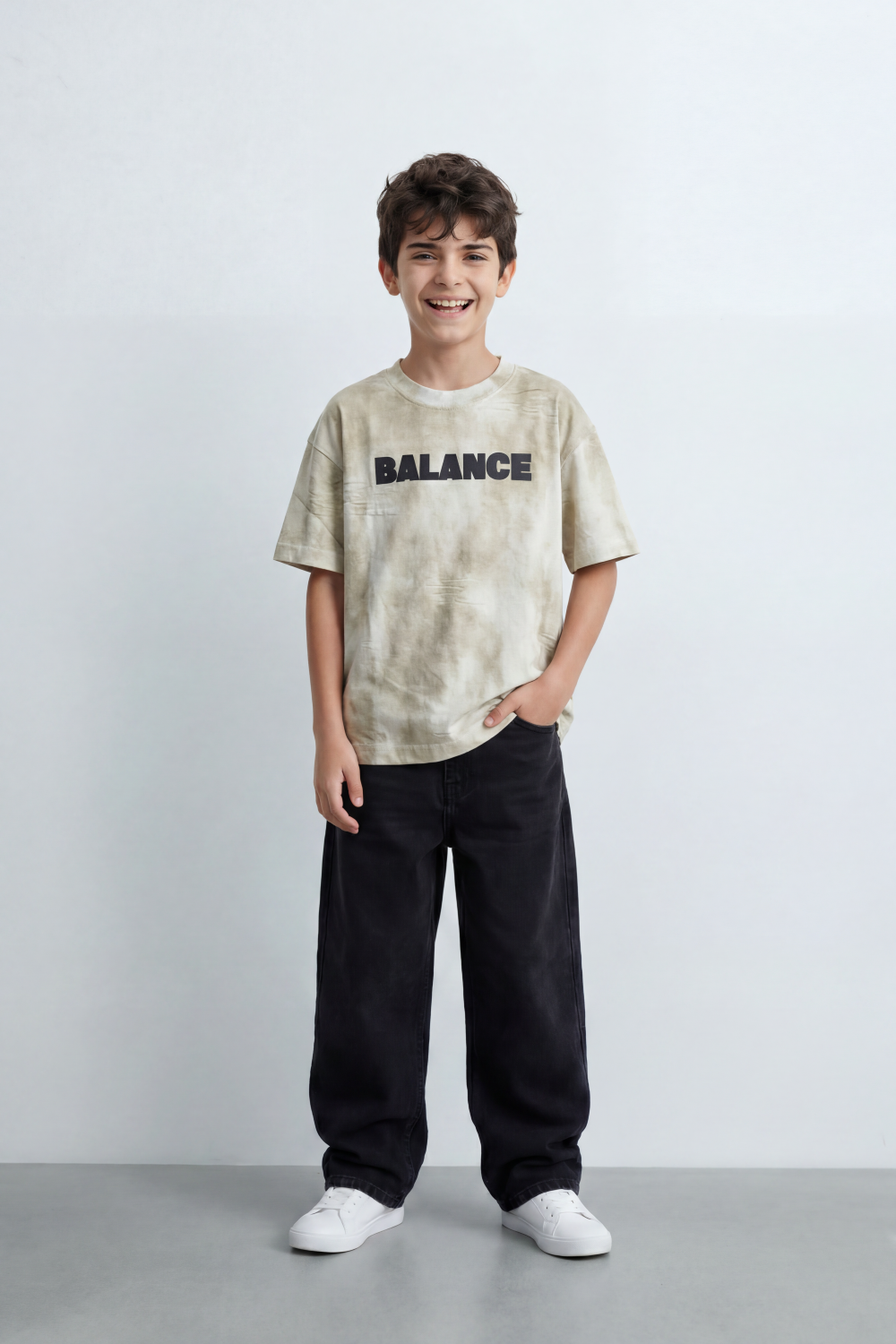 Boy's Tomato Store Balance Smoke T-Shirt Cloudy Acid Wash Texture Broken Scratch Marks Tonal Balance Chest Graphic Oversized