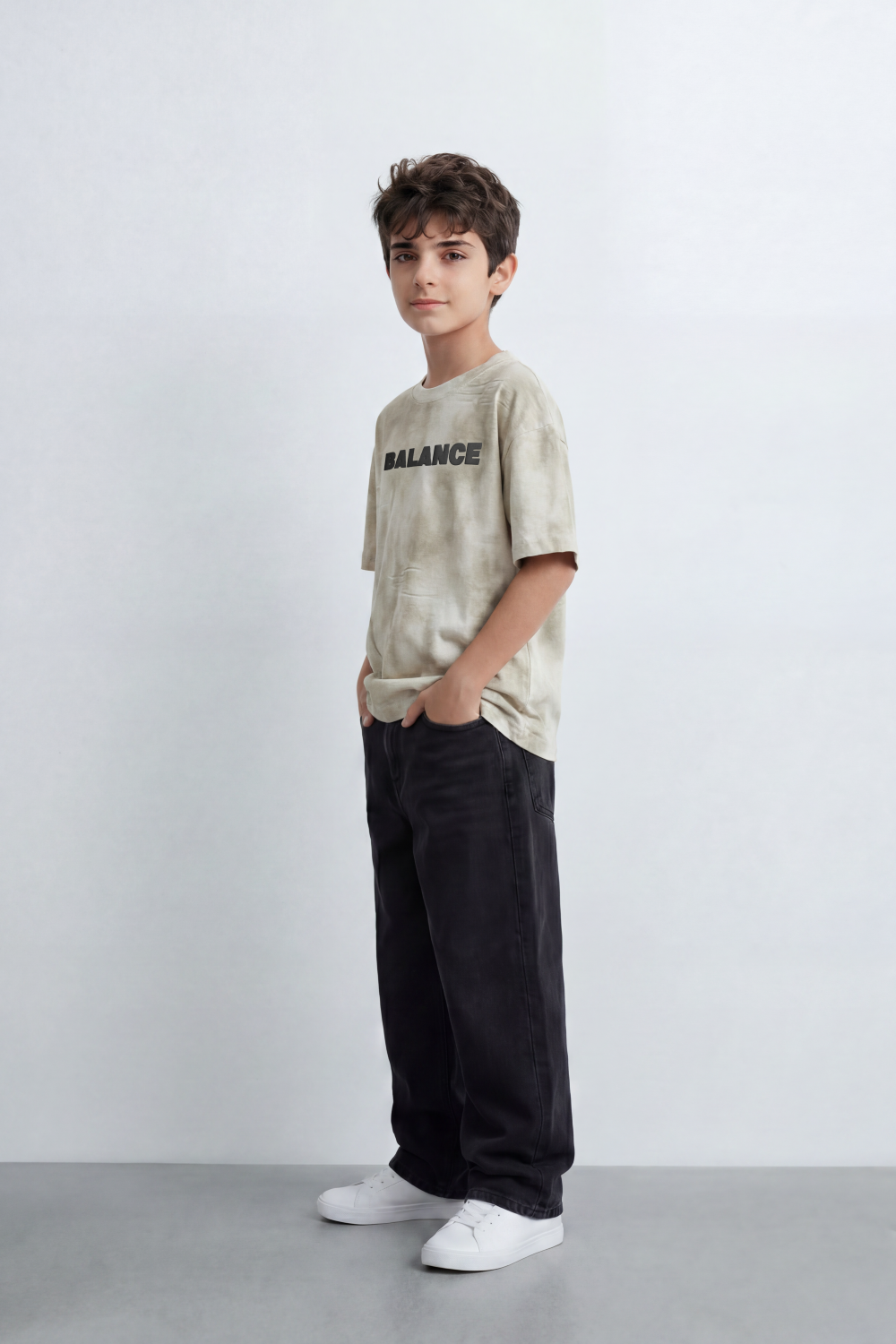 Boy's Tomato Store Balance Smoke T-Shirt Cloudy Acid Wash Texture Broken Scratch Marks Tonal Balance Chest Graphic Oversized