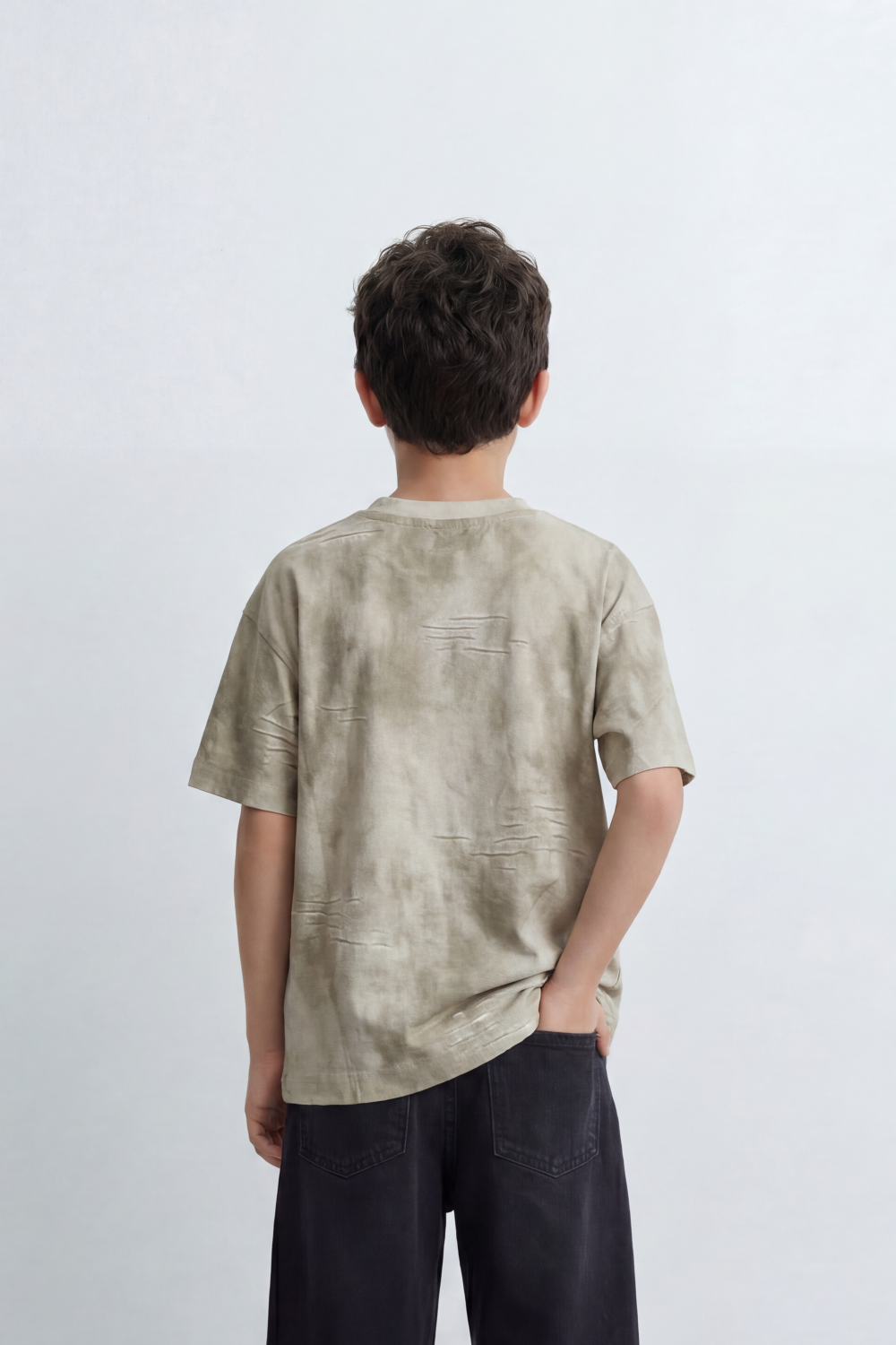 Boy's Tomato Store Balance Smoke T-Shirt Cloudy Acid Wash Texture Broken Scratch Marks Tonal Balance Chest Graphic Oversized