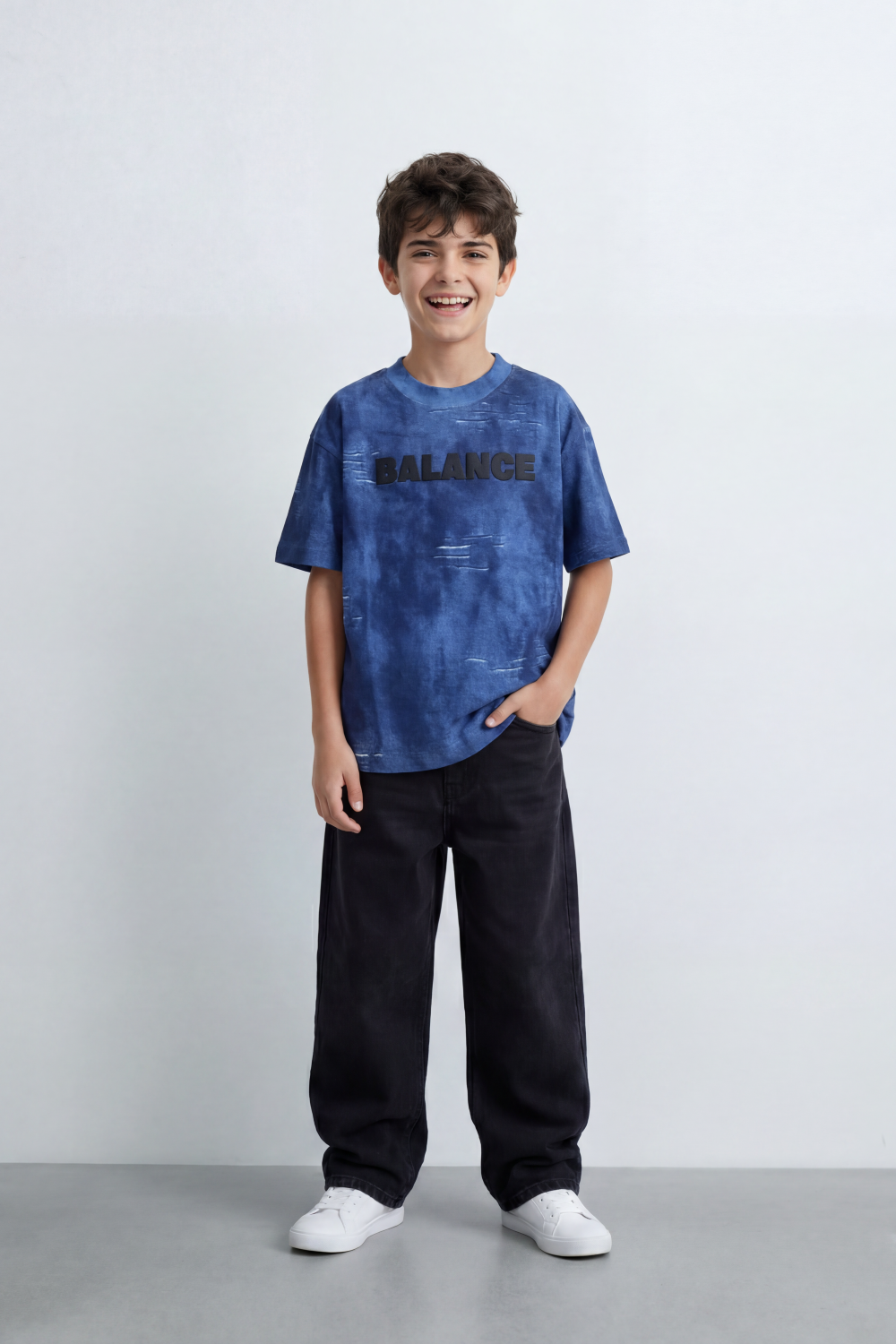 Boy's Tomato Store Balance Smoke T-Shirt Cloudy Acid Wash Texture Broken Scratch Marks Tonal Balance Chest Graphic Oversized