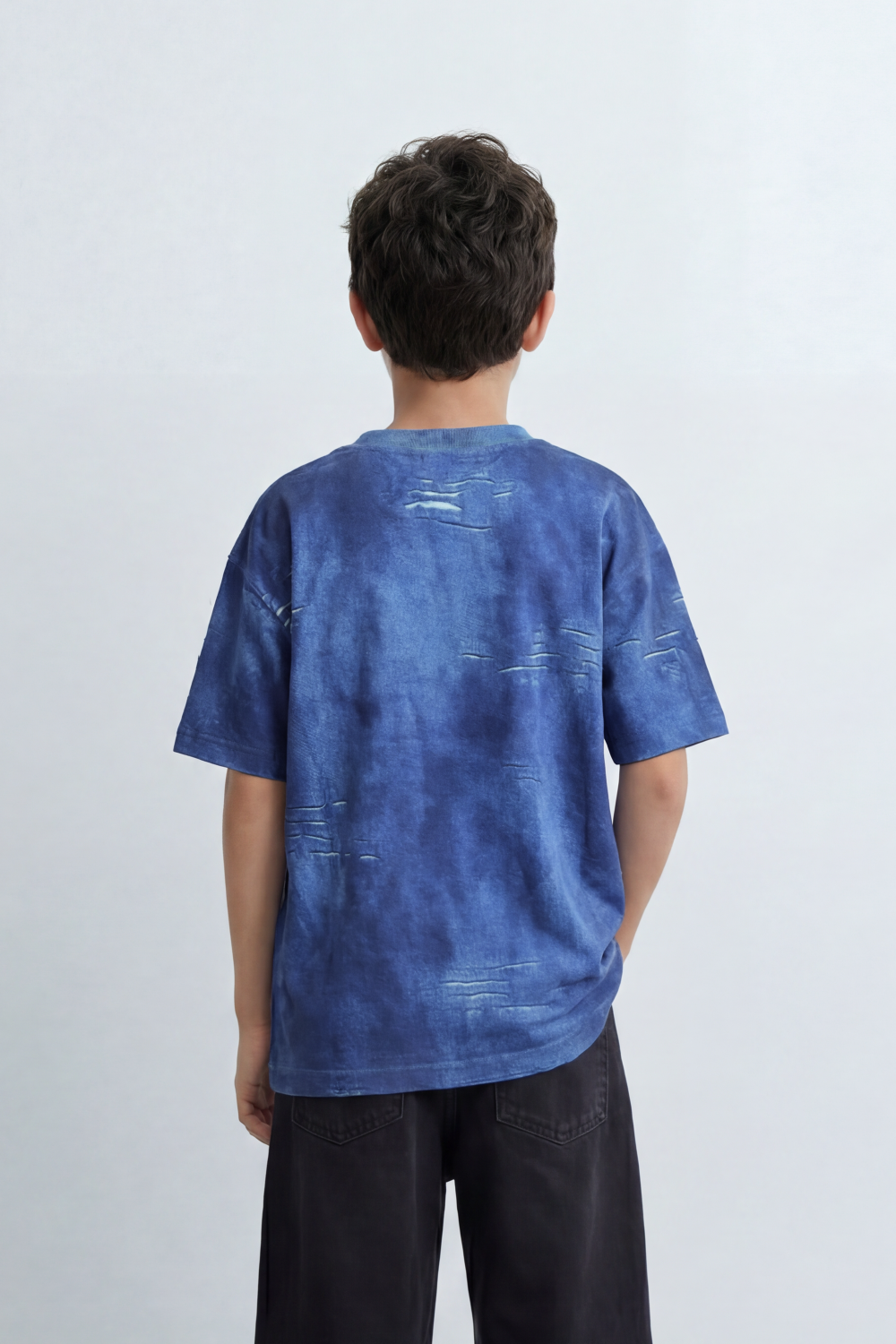 Boy's Tomato Store Balance Smoke T-Shirt Cloudy Acid Wash Texture Broken Scratch Marks Tonal Balance Chest Graphic Oversized