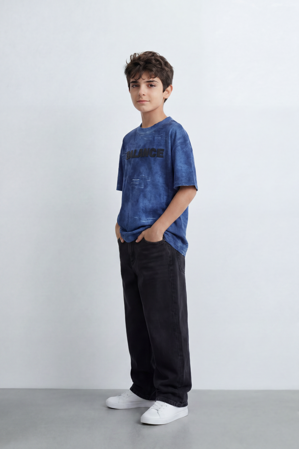 Boy's Tomato Store Balance Smoke T-Shirt Cloudy Acid Wash Texture Broken Scratch Marks Tonal Balance Chest Graphic Oversized
