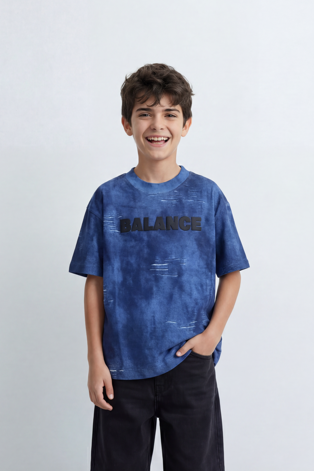 Boy's Tomato Store Balance Smoke T-Shirt Cloudy Acid Wash Texture Broken Scratch Marks Tonal Balance Chest Graphic Oversized