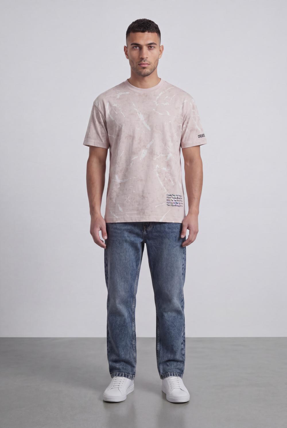 Men’s Tomato Store Graphic T-Shirt Abstract Marble Wash Minimal Typography Details Relaxed Fit