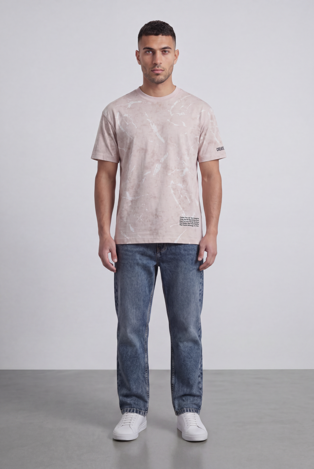 Men’s Tomato Store Graphic T-Shirt Abstract Marble Wash Minimal Typography Details Relaxed Fit