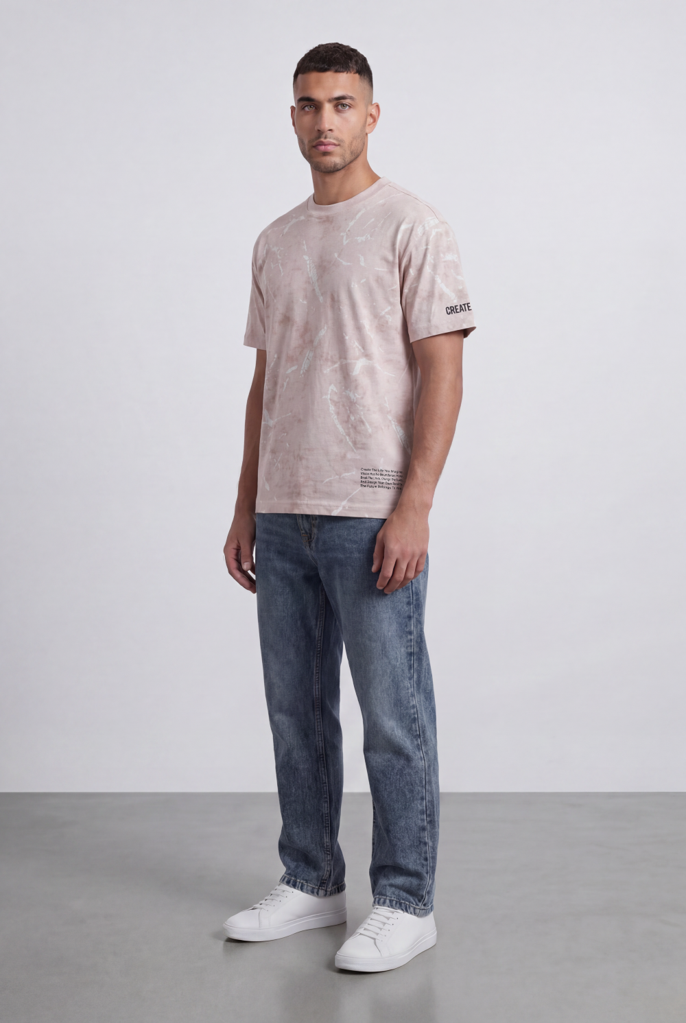 Men’s Tomato Store Graphic T-Shirt Abstract Marble Wash Minimal Typography Details Relaxed Fit