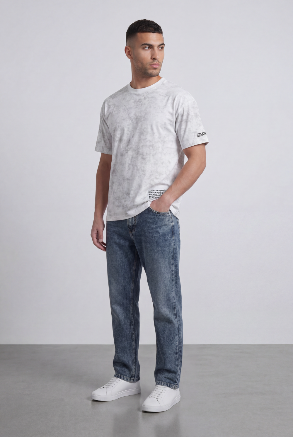 Men’s Tomato Store Graphic T-Shirt Abstract Marble Wash Minimal Typography Details Relaxed Fit