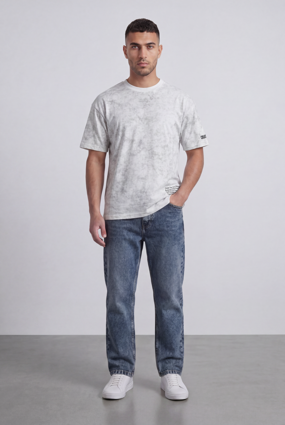Men’s Tomato Store Graphic T-Shirt Abstract Marble Wash Minimal Typography Details Relaxed Fit
