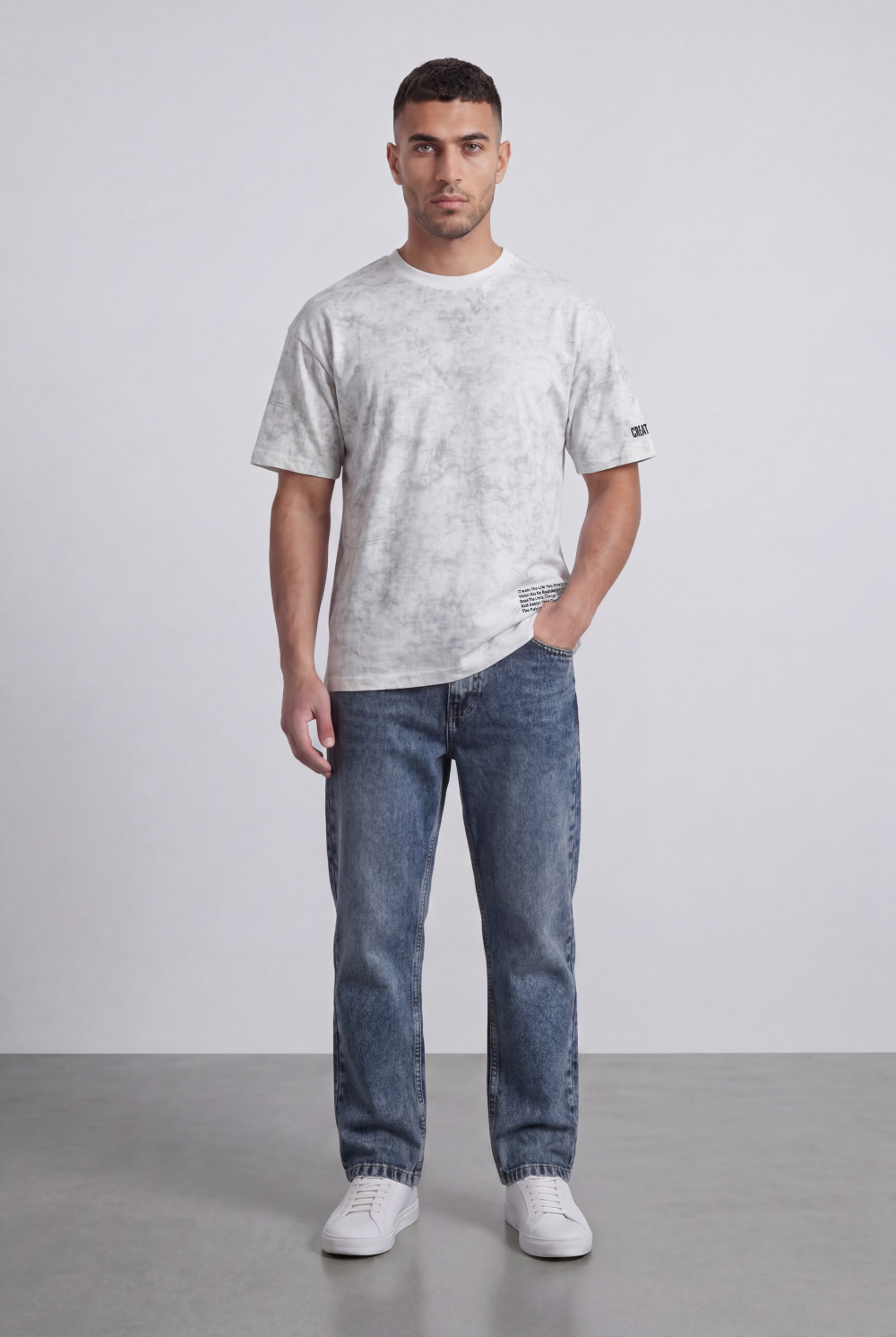 Men’s Tomato Store Graphic T-Shirt Abstract Marble Wash Minimal Typography Details Relaxed Fit