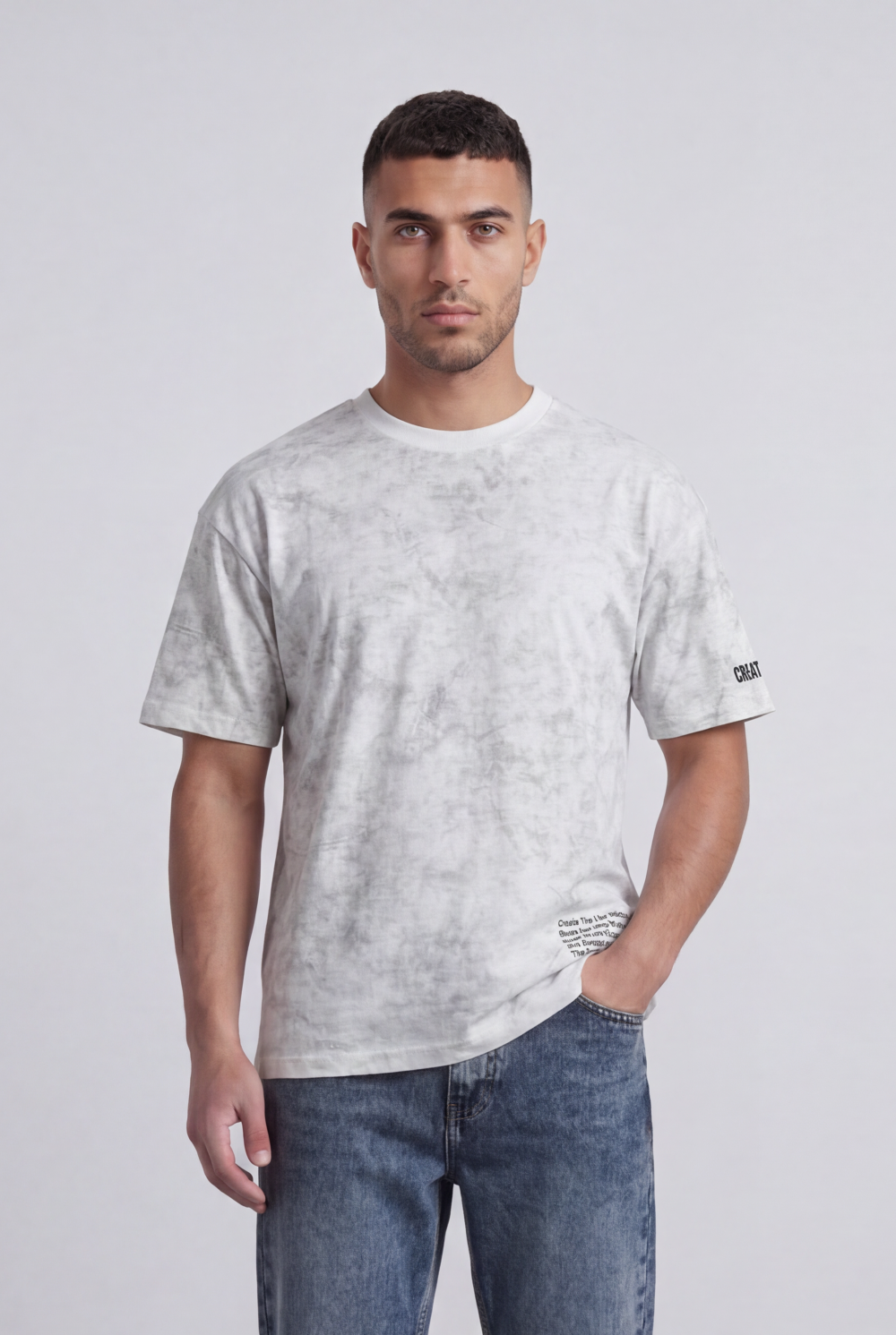 Men’s Tomato Store Graphic T-Shirt Abstract Marble Wash Minimal Typography Details Relaxed Fit
