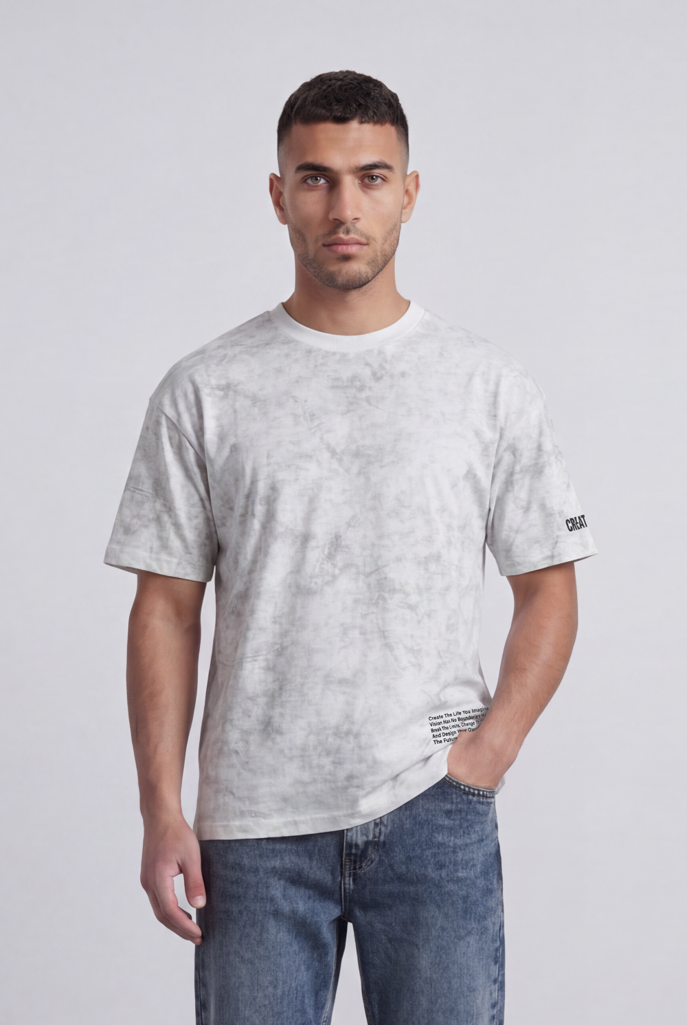 Men’s Tomato Store Graphic T-Shirt Abstract Marble Wash Minimal Typography Details Relaxed Fit