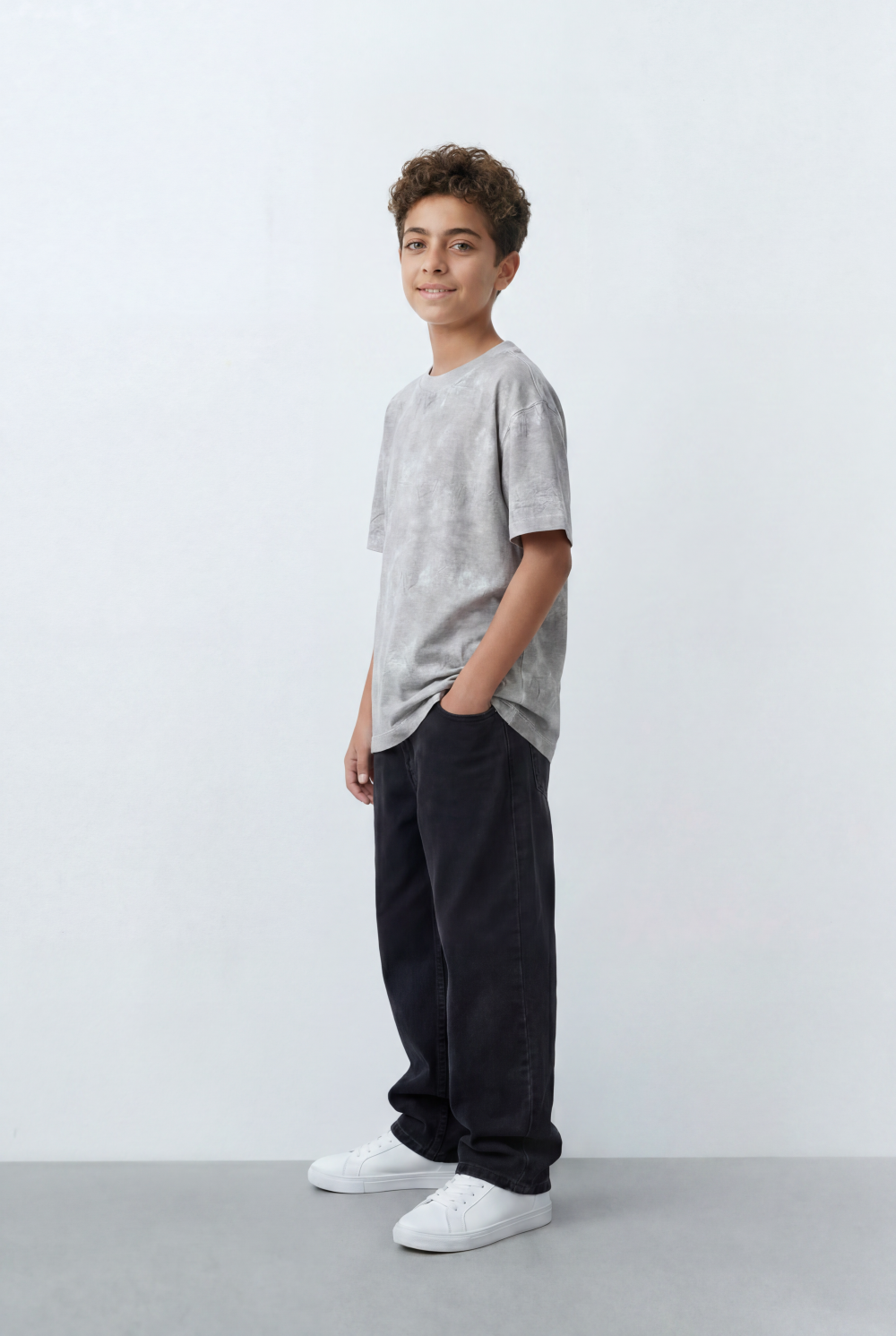 Boy's Tomato Store Cloud Wash Oversized T-Shirt Tonal Marble Fade Texture Relaxed Drop Shoulder Fit