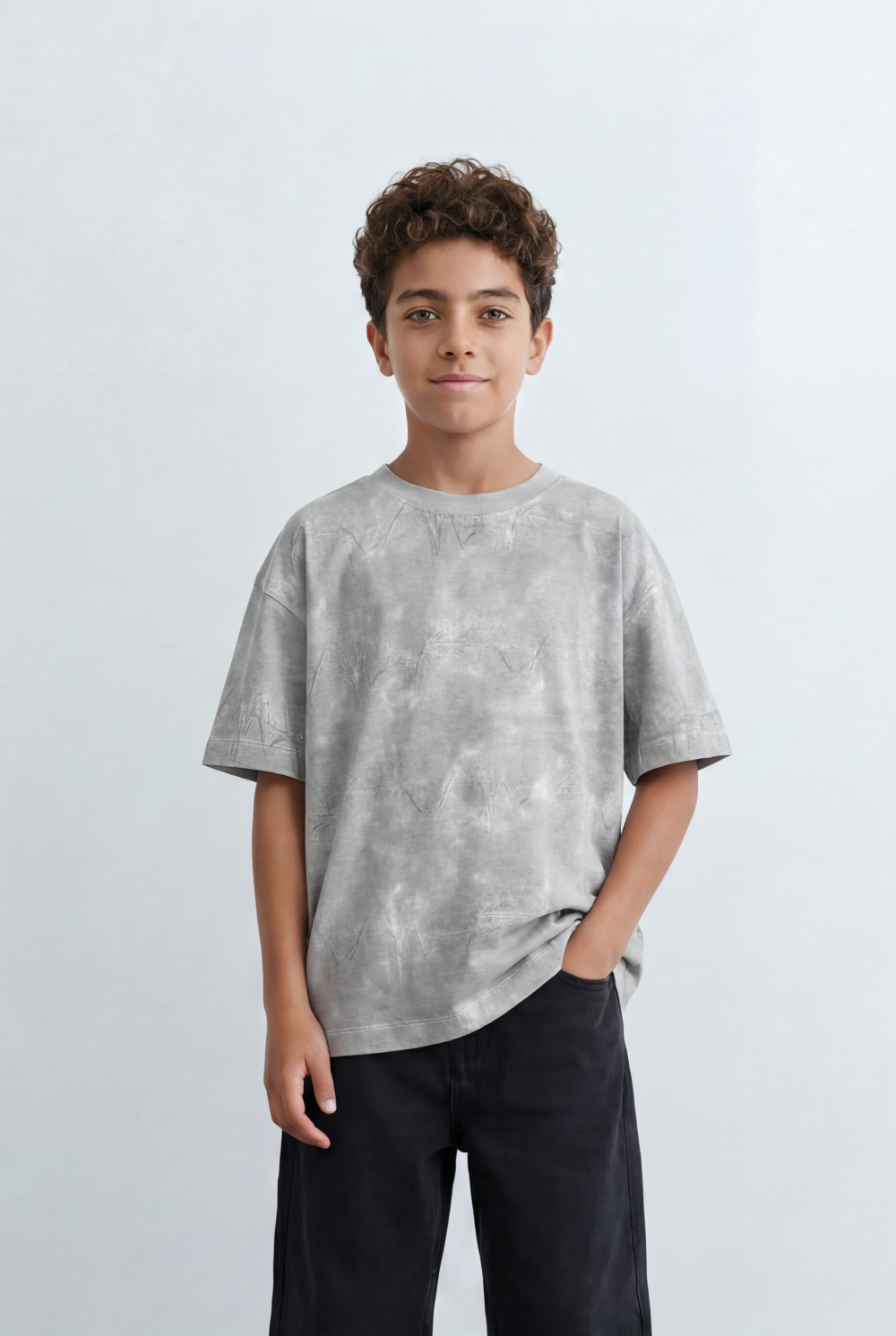 Boy's Tomato Store Cloud Wash Oversized T-Shirt Tonal Marble Fade Texture Relaxed Drop Shoulder Fit