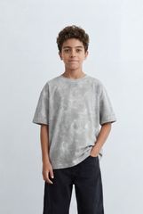 Boy's Tomato Store Cloud Wash Oversized T-Shirt Tonal Marble Fade Texture Relaxed Drop Shoulder Fit