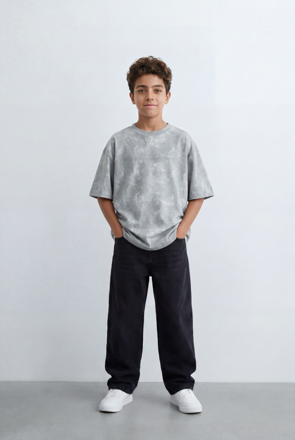 Boy's Tomato Store Cloud Wash Oversized T-Shirt Tonal Marble Fade Texture Relaxed Drop Shoulder Fit