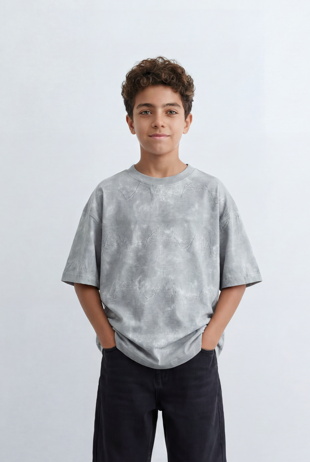 Boy's Tomato Store Cloud Wash Oversized T-Shirt Tonal Marble Fade Texture Relaxed Drop Shoulder Fit