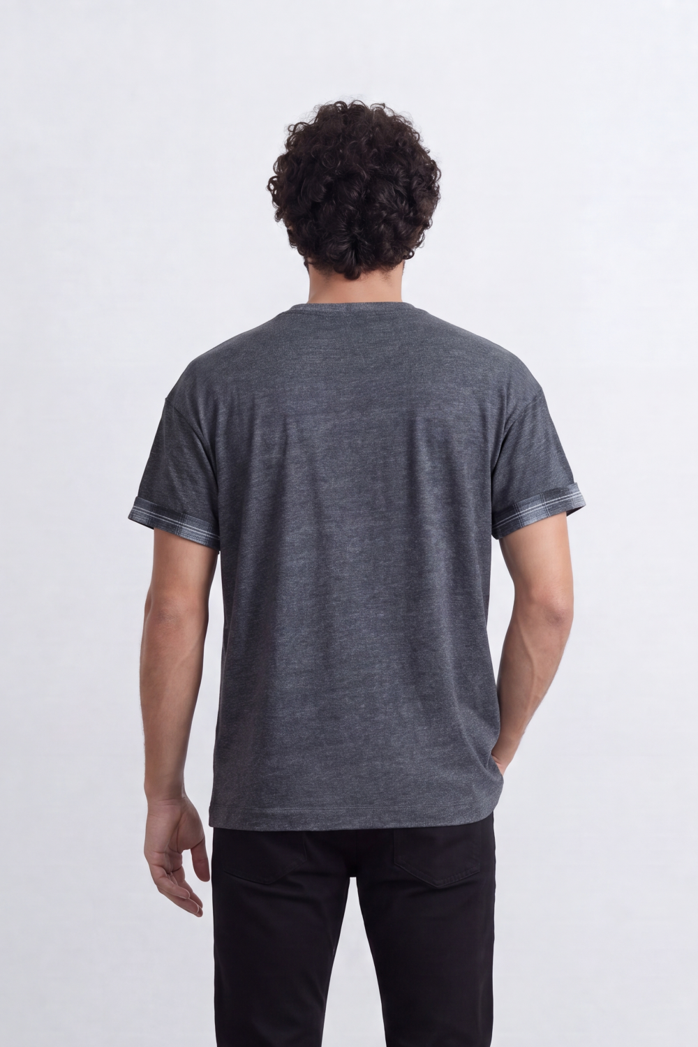 Men’s Tomato Store Melange Trim Relaxed Fit T-Shirt With Fine Marl Surface Contrast Cuff Band Detail Plain Front