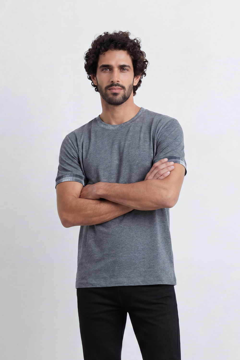 Men’s Tomato Store Melange Trim Relaxed Fit T-Shirt With Fine Marl Surface Contrast Cuff Band Detail Plain Front