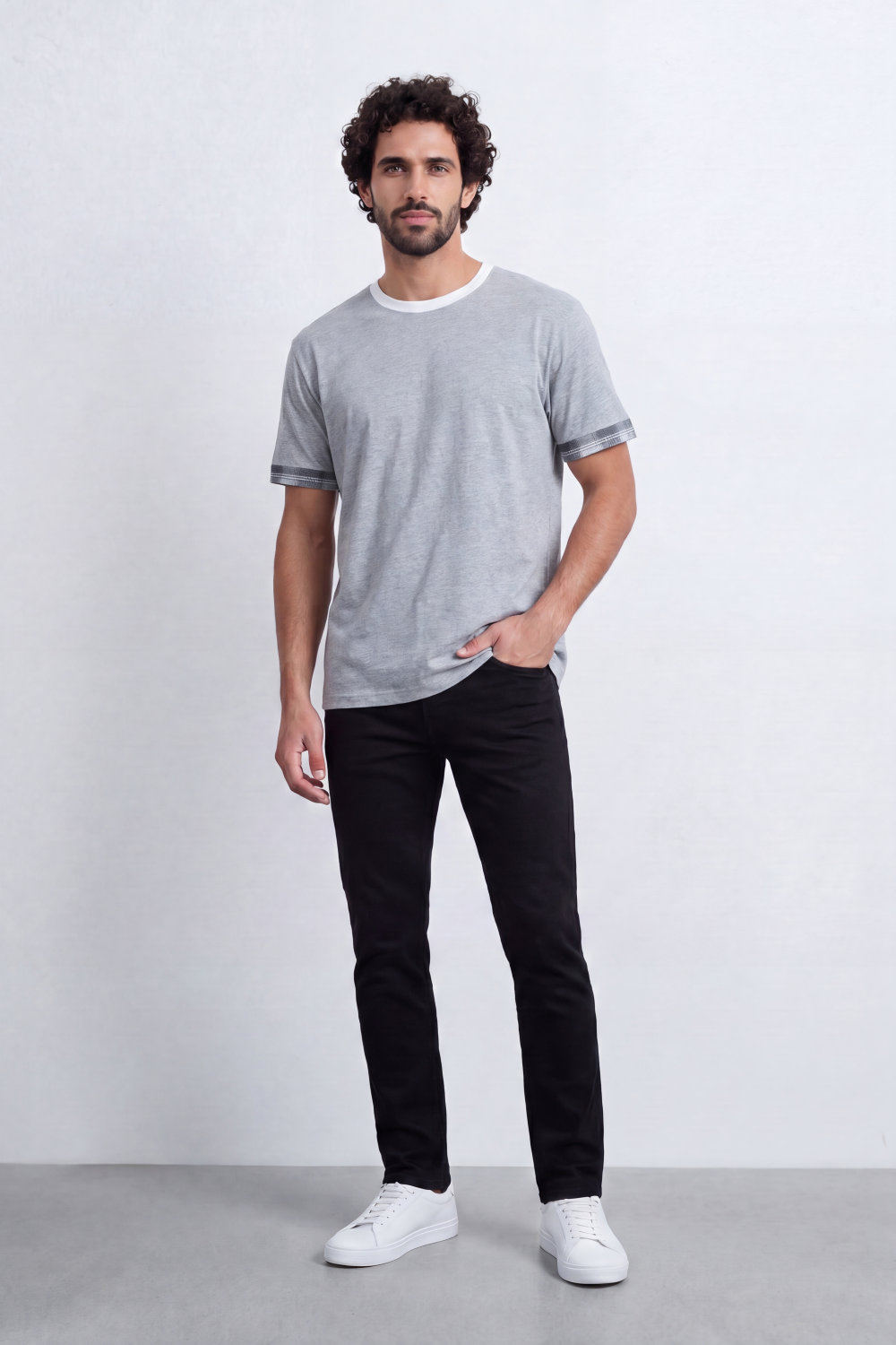 Men’s Tomato Store Melange Trim Relaxed Fit T-Shirt With Fine Marl Surface Contrast Cuff Band Detail Plain Front