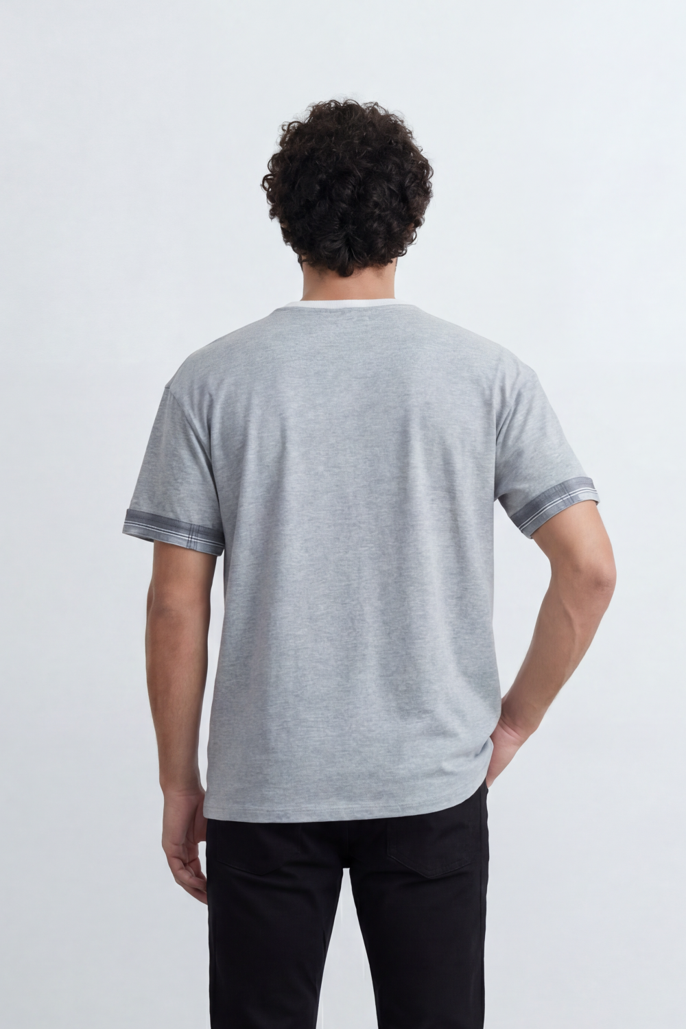 Men’s Tomato Store Melange Trim Relaxed Fit T-Shirt With Fine Marl Surface Contrast Cuff Band Detail Plain Front