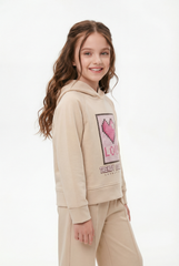 Girl’s Co-Ord Set Crossover Hood Pixelated Graphic Print Pin Tuck Seam Detail Versatile Staple Trendy Everyday Wardrobe Slim Fit Outfit