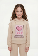 Girl’s Co-Ord Set Crossover Hood Pixelated Graphic Print Pin Tuck Seam Detail Versatile Staple Trendy Everyday Wardrobe Slim Fit Outfit