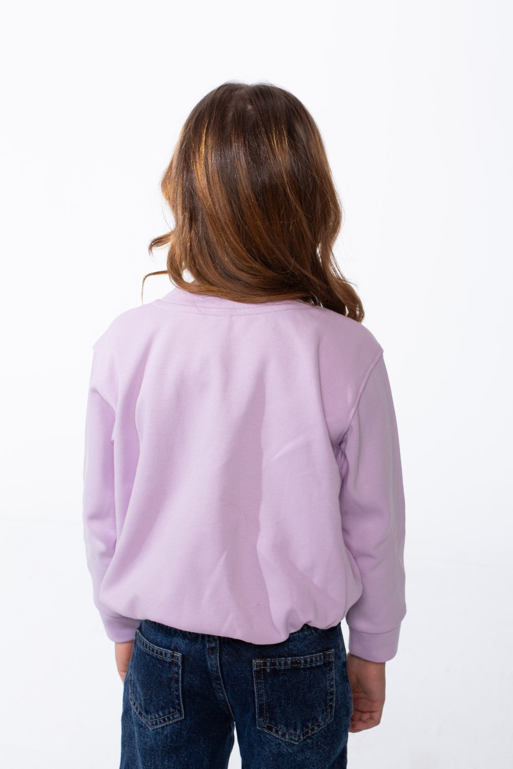 Girl's Crew Neckline Detailed With Shimmering Silver Glitter Print Cinched Elastic Hem Versatile Slim Fit Sweatshirt
