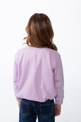 Girl's Crew Neckline Detailed With Shimmering Silver Glitter Print Cinched Elastic Hem Versatile Slim Fit Sweatshirt