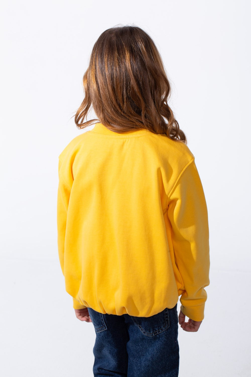 Girl's Crew Neckline Detailed With Shimmering Silver Glitter Print Cinched Elastic Hem Versatile Slim Fit Sweatshirt