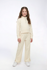 Girl’s Quarter Zip Funnel Neck Co-Ord Set Side-Slit Hem Comfortable Aesthetic Slim Fit Outfit