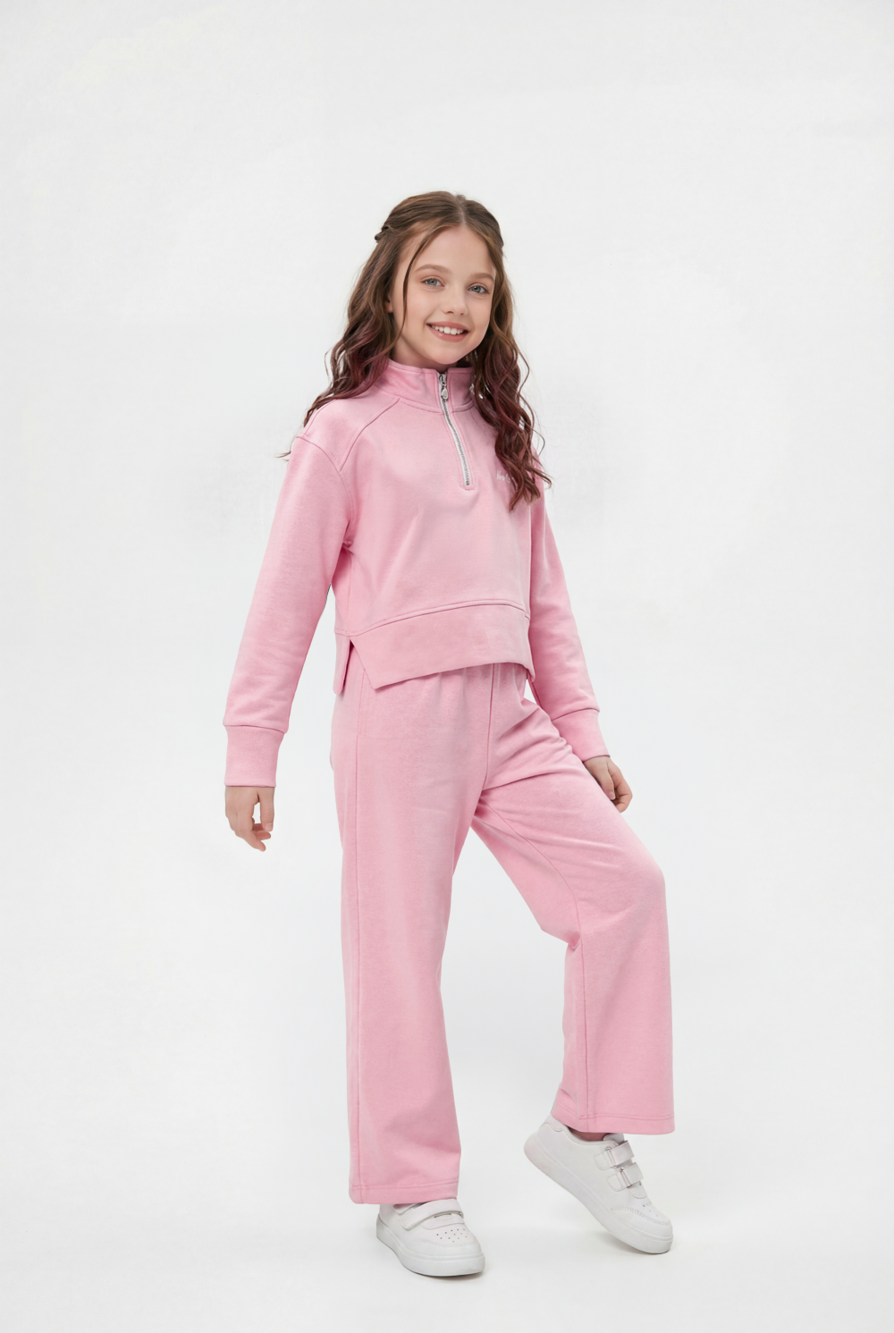 Girl’s Quarter Zip Funnel Neck Co-Ord Set Side-Slit Hem Comfortable Aesthetic Slim Fit Outfit