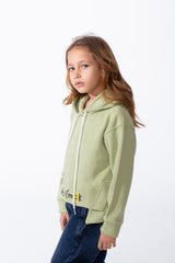 Girl's Crossover Hood Playful Embroidery Along Hem Asymmetrical Split Hem Provides Layered Look Slim Fit Sweatshirt