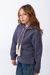 Girl’s Slim Fit Side Button Detail Hood Sweatshirt With Decorative Tassel Drawstrings