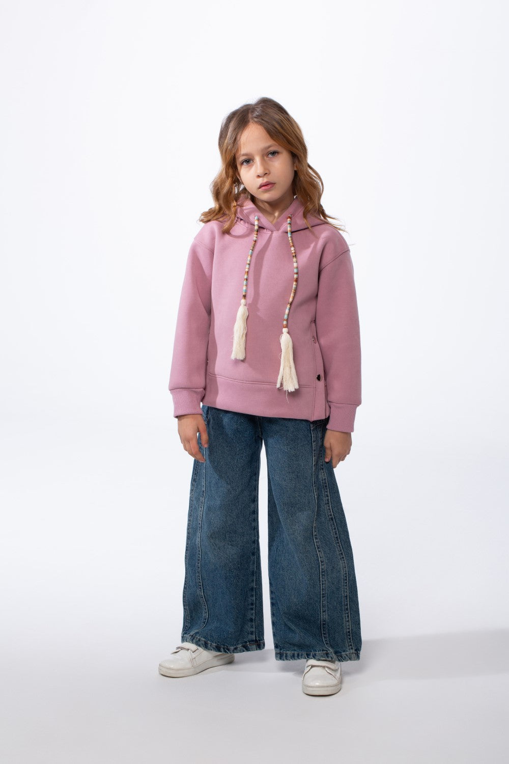 Girl’s Slim Fit Side Button Detail Hood Sweatshirt With Decorative Tassel Drawstrings