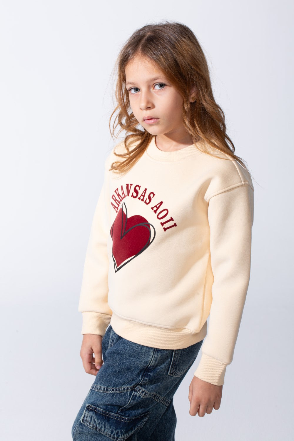 Girl's Heart Graphic Tomato Store Slim Fit Sweatshirt Long Sleeves With Crew Neck