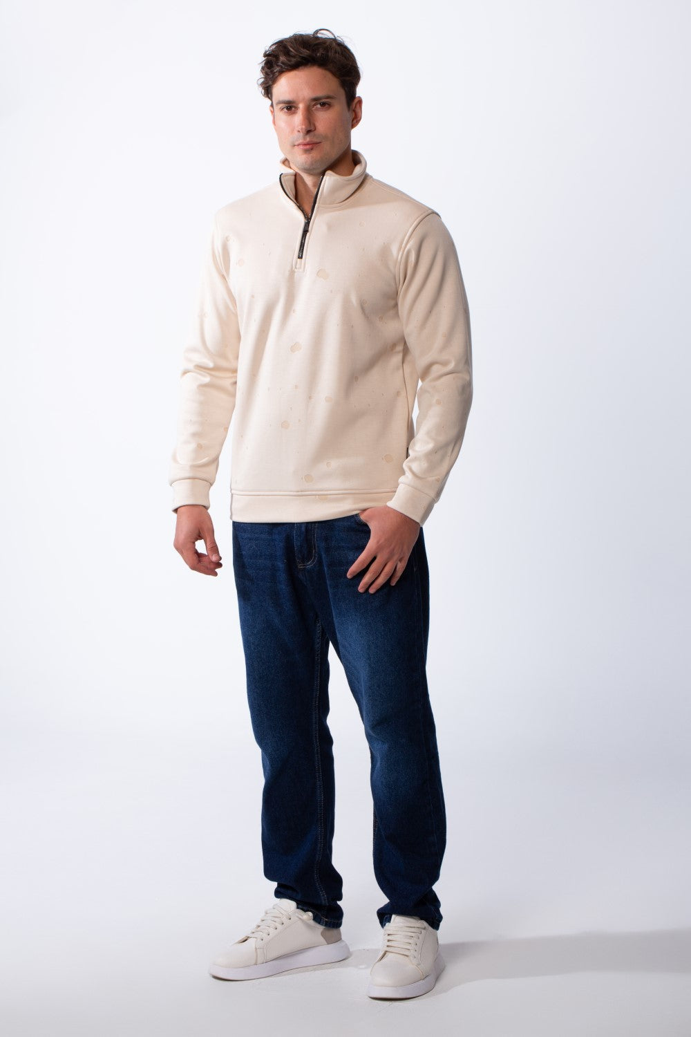 Men's Long Sleeves Half Zip With Paint Splatter Print High Collar Practical Slim Fit Perfect For Daily Wear Sweatshirt